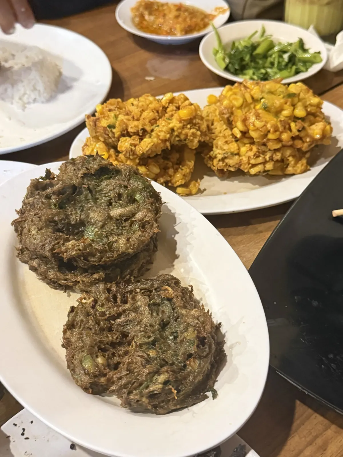 Corn fritters and vegetable fritters
