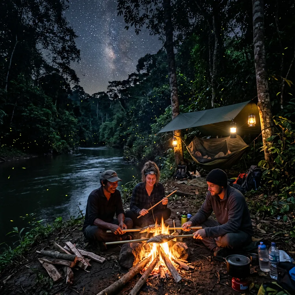 River wild camp at night